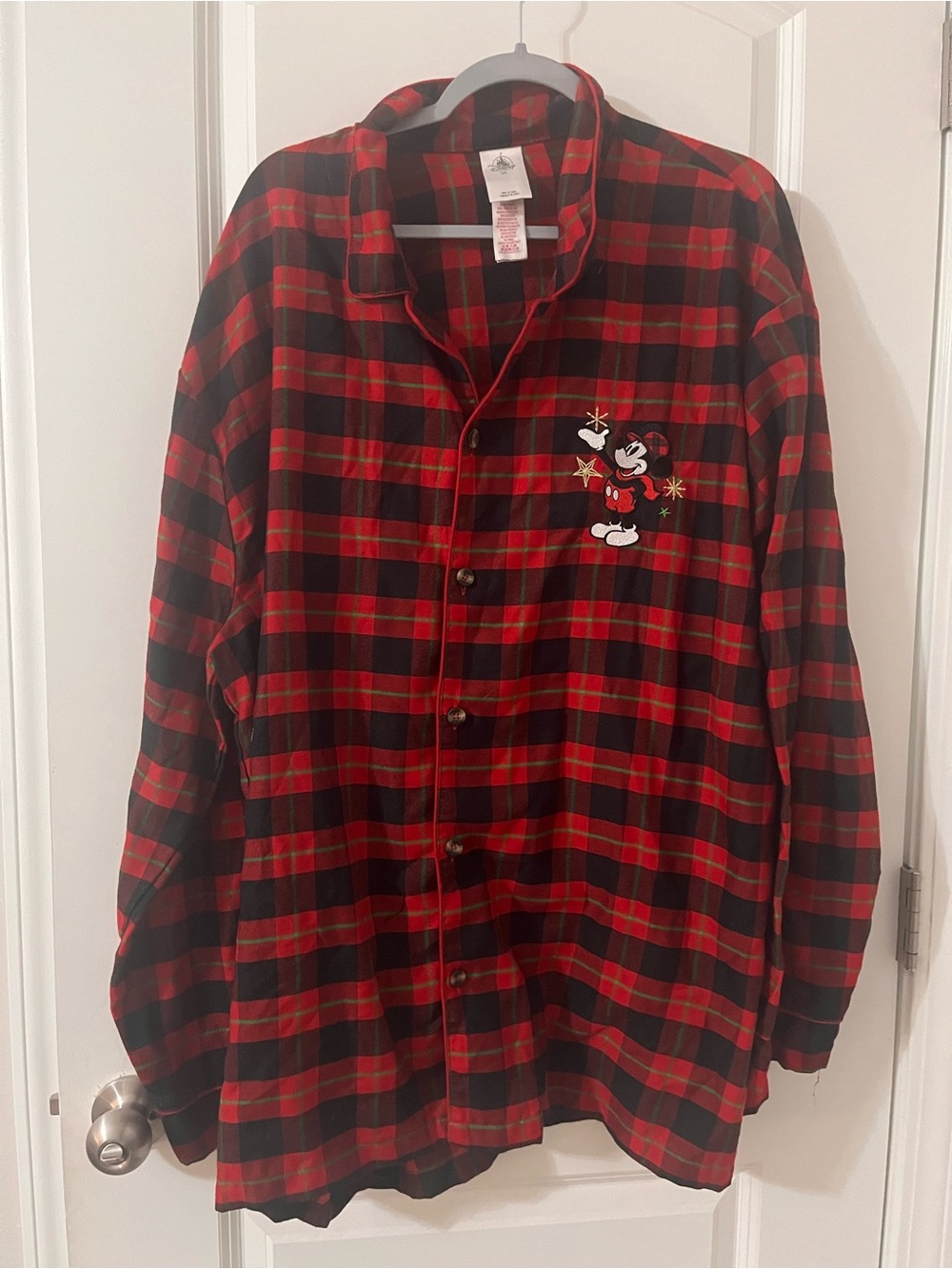 Disney Red and Black Plaid Pajama Button-Down with Mickey Embroidery